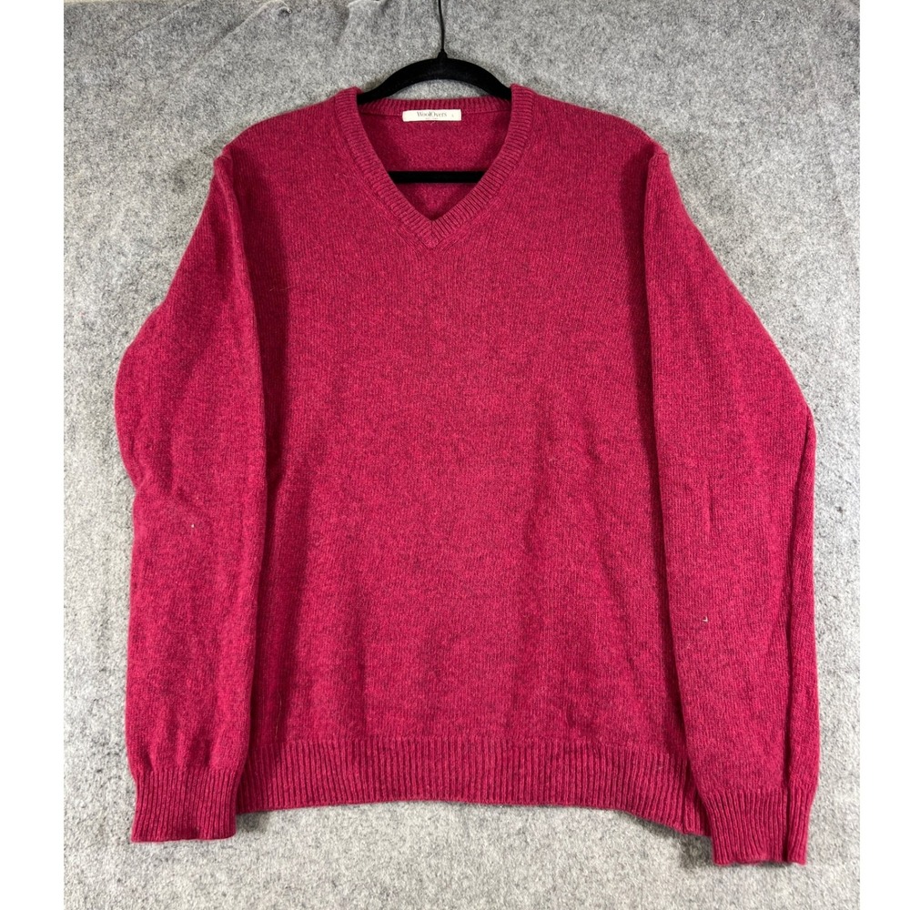 WoolOvers Lambswool Sweater Mens Large Red Vneck Knit Cozy Pullover Minimalist